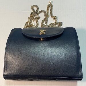 Paloma Picasso - Tiffany Designer, Black Leather Crossbody Bag with Gold Chain